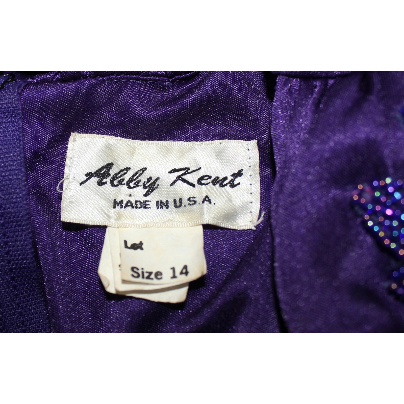 Abby Kent Vintage 80s Purple Beaded Sequin Ruched Dress SZ 14 USA Whimsical Glam