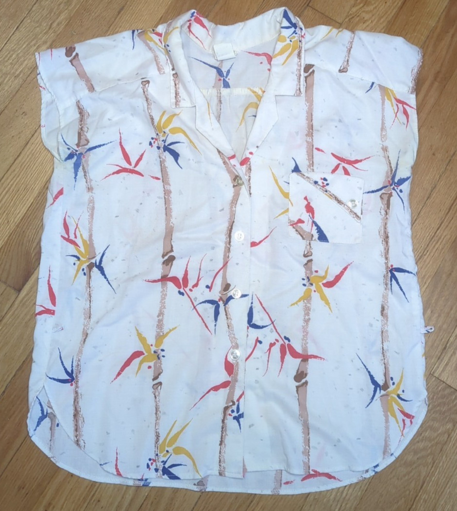 1980&rsquo;s Asian Bamboo Print Button Up Shirt Leos Medium New Wave Retro