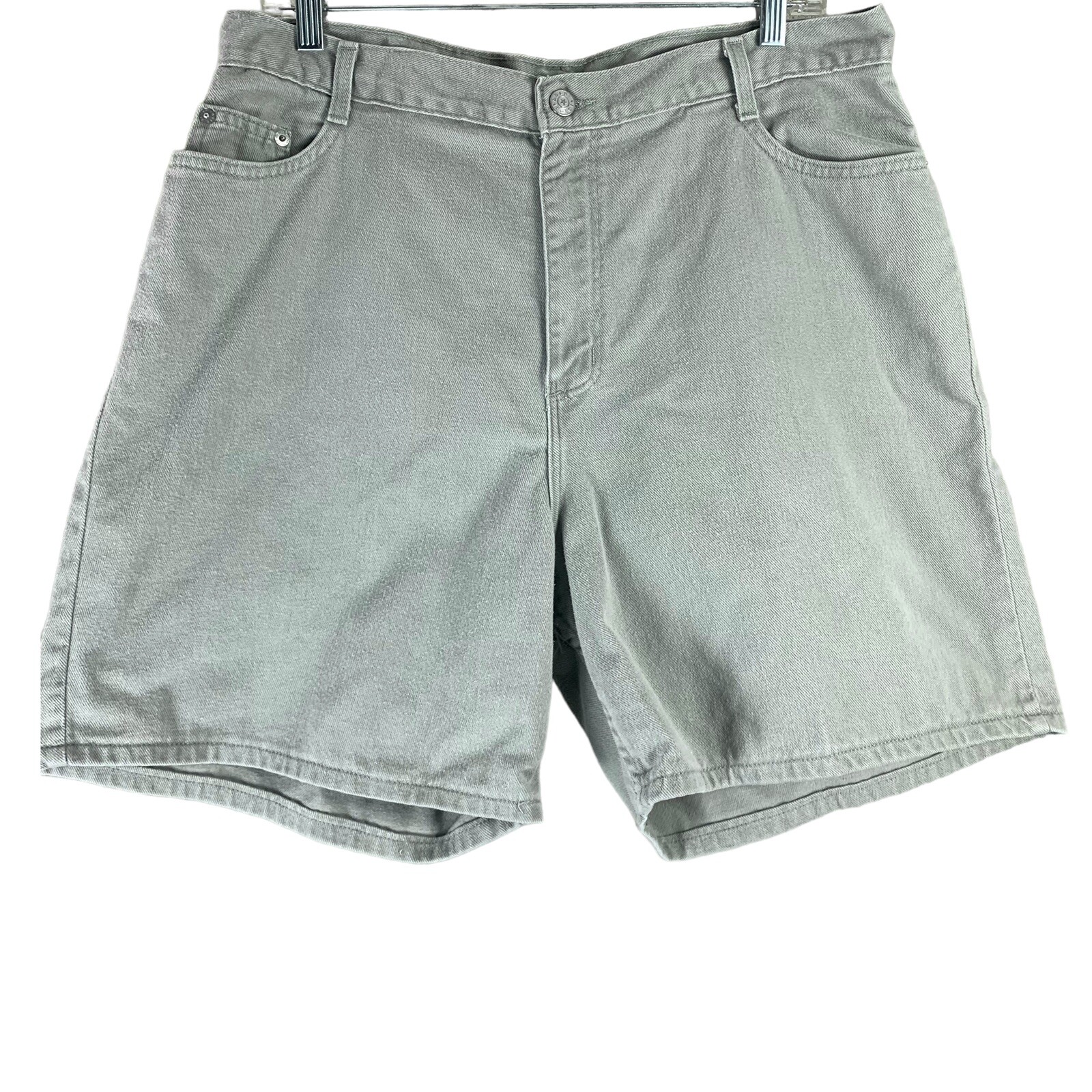 Vintage Jean Shorts 16 33&Prime; Waist Khaki Green Denim 5.5&Prime; Inseam Faded Glory
