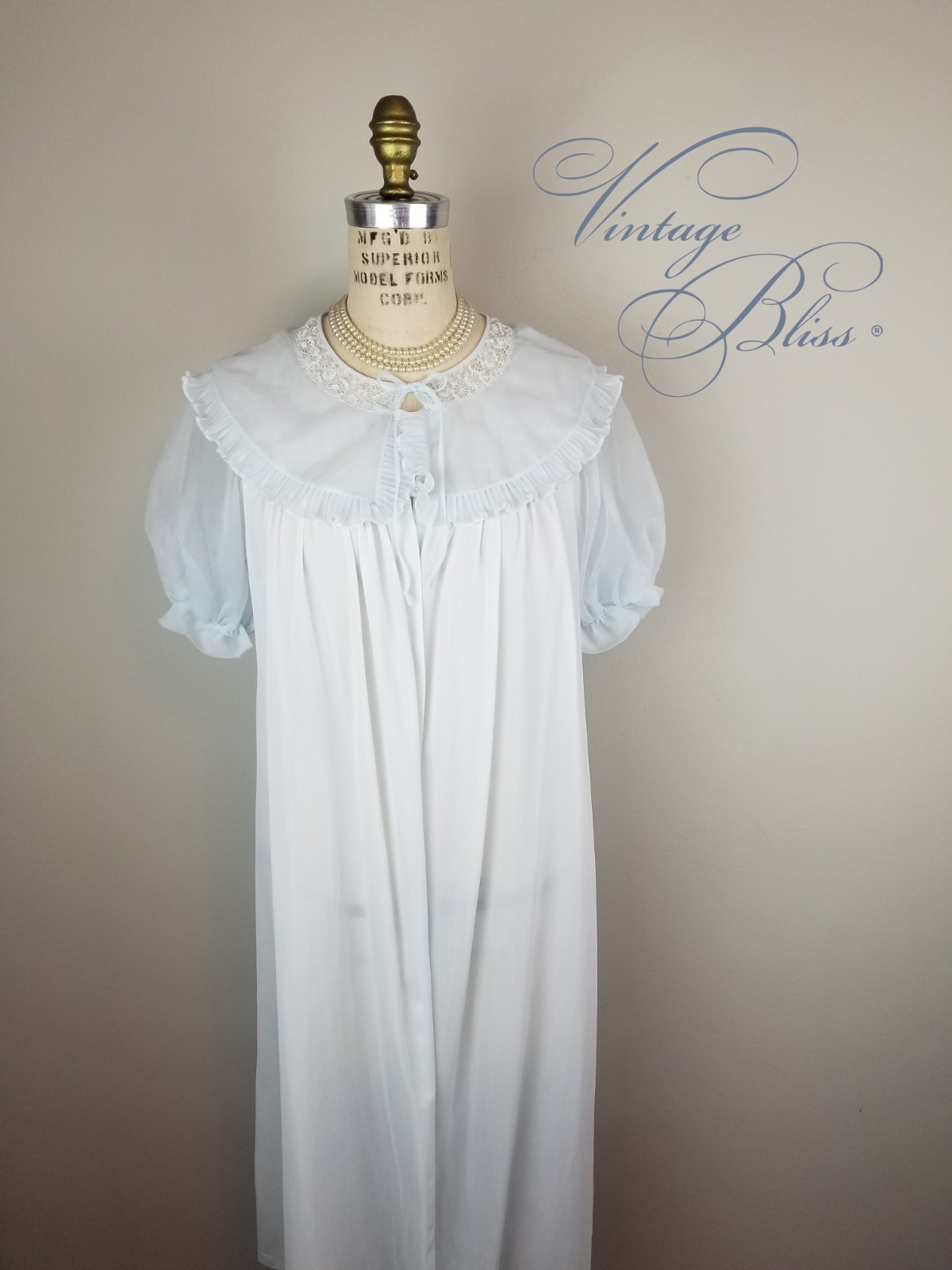 Vintage 1950&rsquo;s Pale Blue Ruffle Trimmed Sheer Peignoir Robe by Luxite Kayser S/M