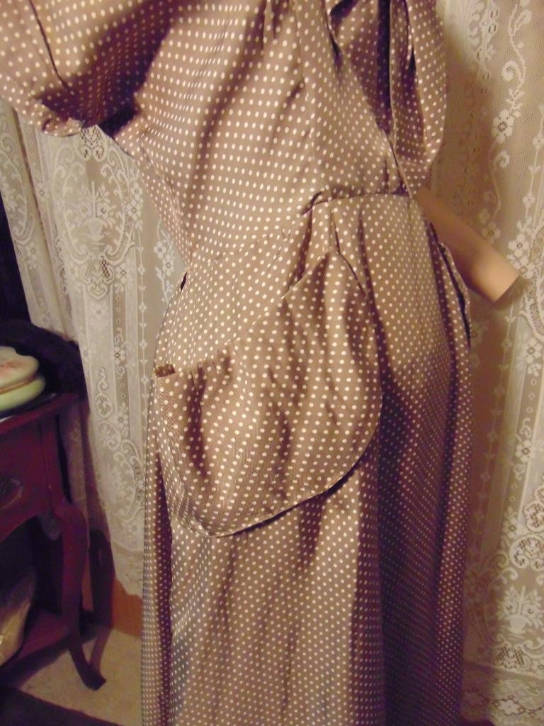VTG 50s Heim Actualite (Jacques Heim) France Brown Silk Polka Dot Dress 29W