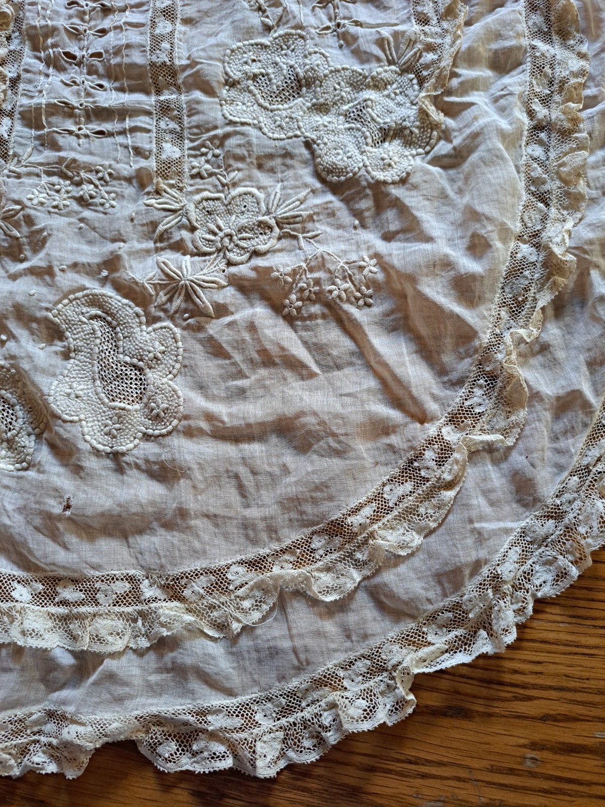 Antique Victorian Edwardian Blouse FRONT ONLY Beige Lace and Embroidery