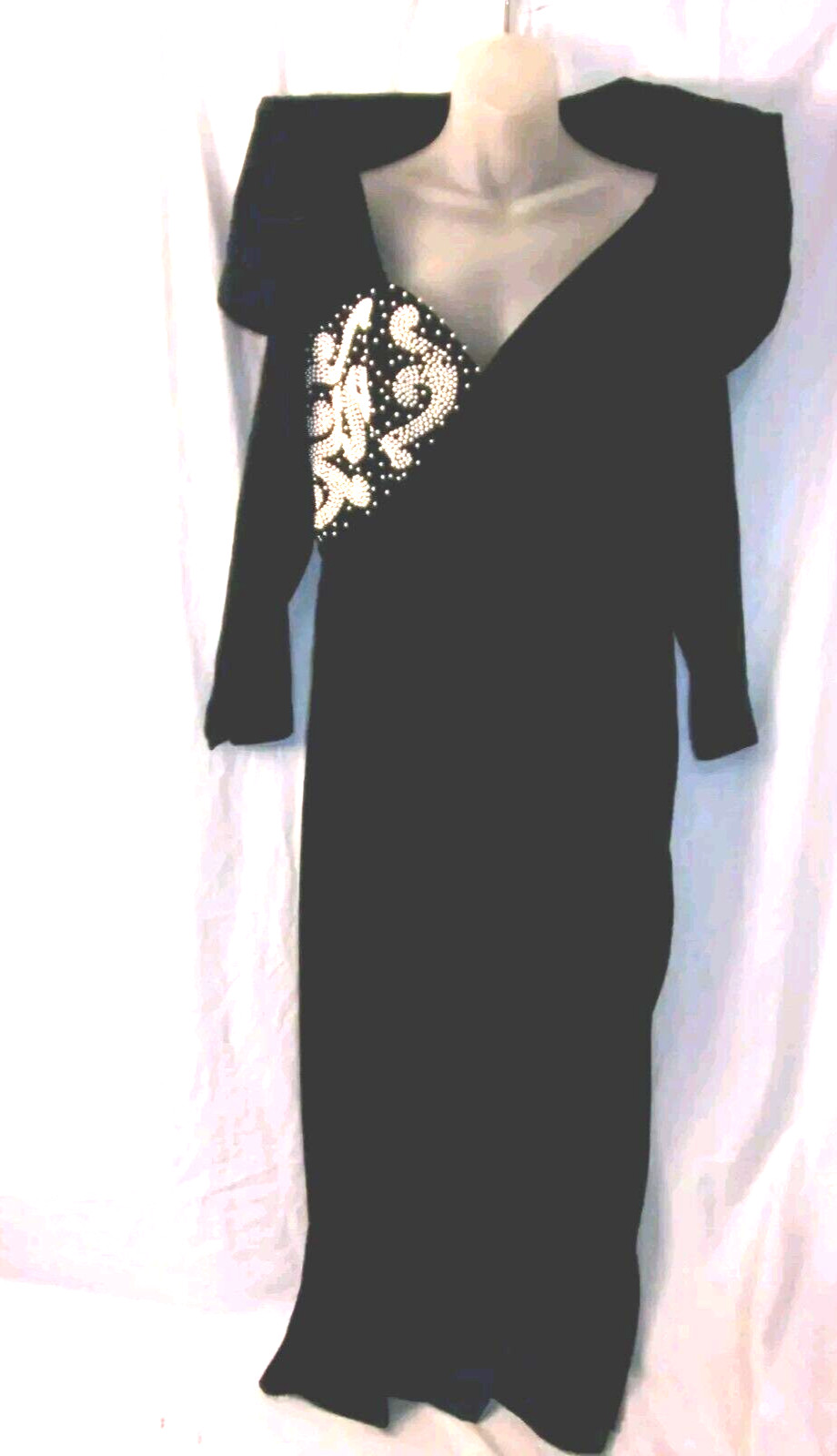 Rose Taft Black Velvet Evening Gown Pearl Detail Drop Dead Stunning M/L