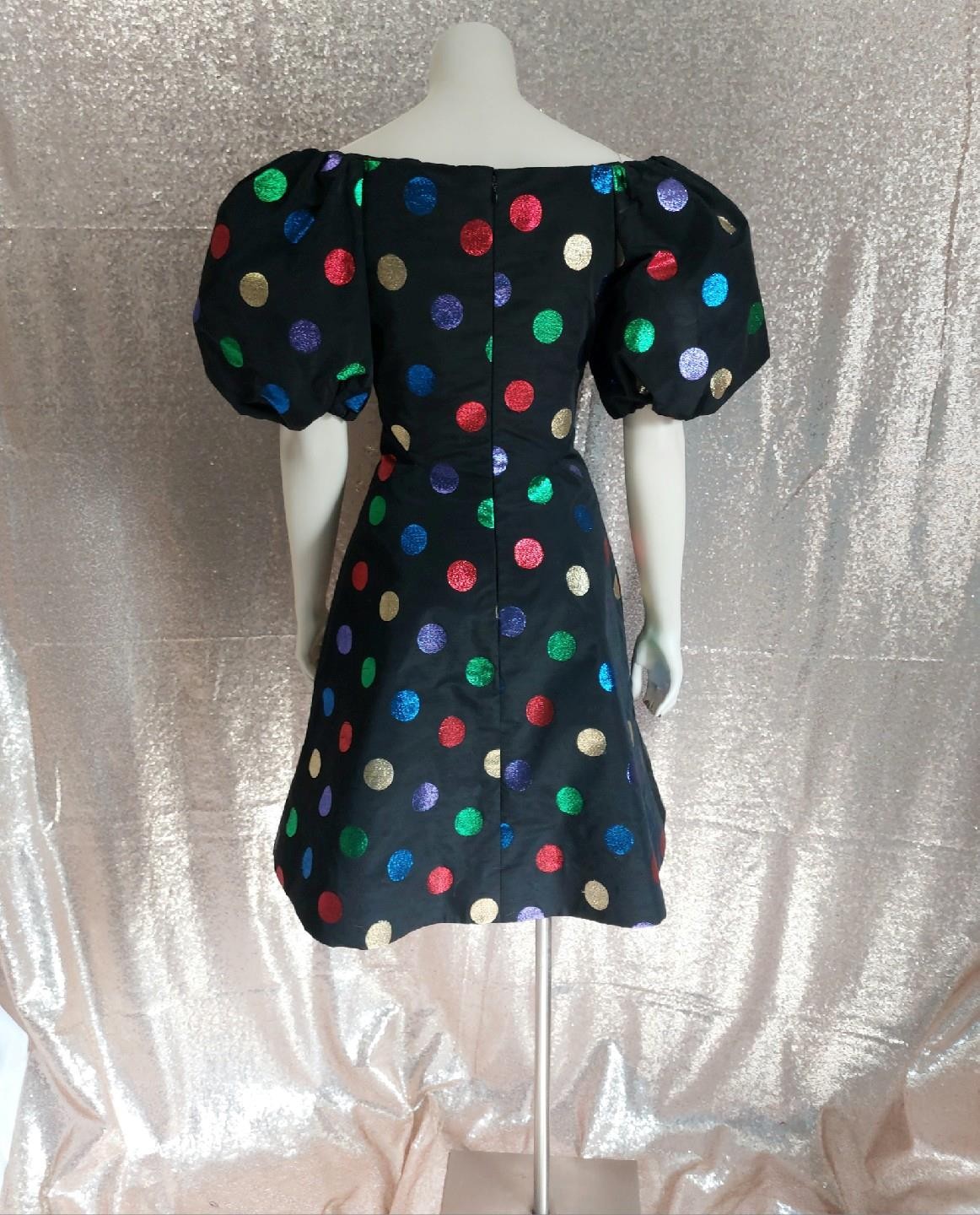 PUFF SLEEVE POLKA DOT Scassi Boutique Vintage 1980s PARTY COCKTAIL DRESS – S