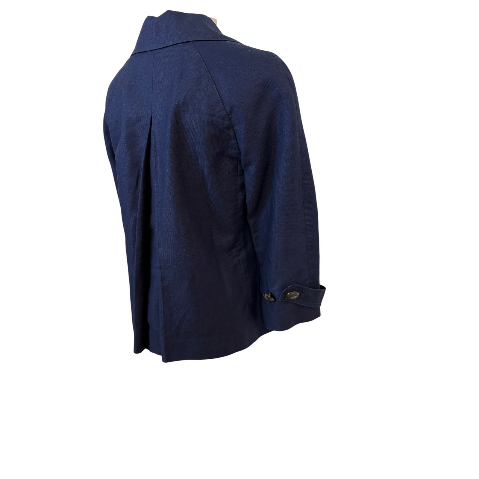 Talbots Linen Blend Jacket Navy Cropped Blazer Classic Preppy 6 mod minimalist