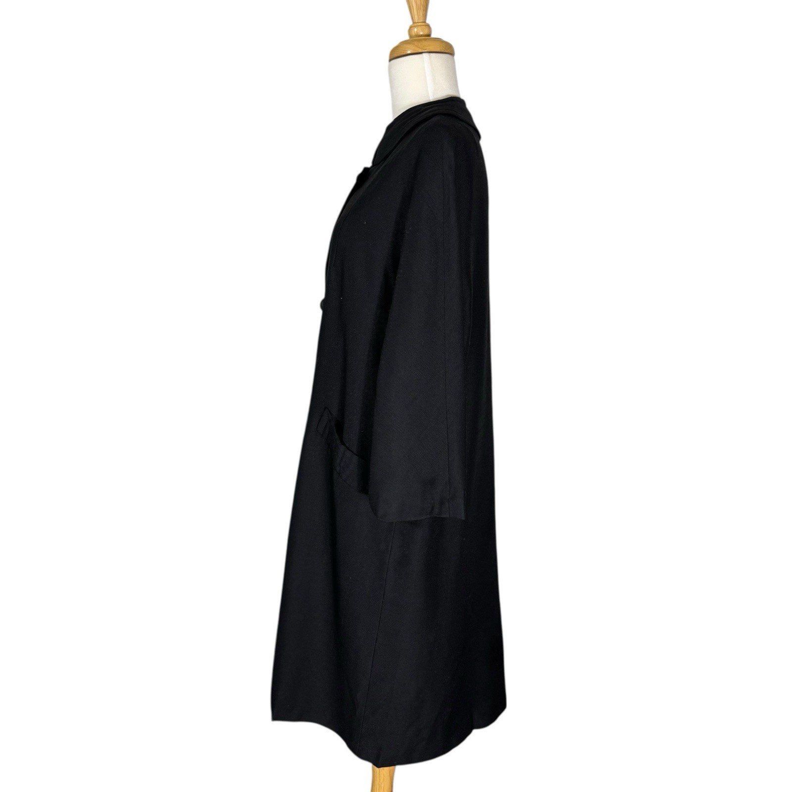 1950’s Black Faille Cocoon Coat Elegant Split Mandarin Collar Dolman Sleeve
