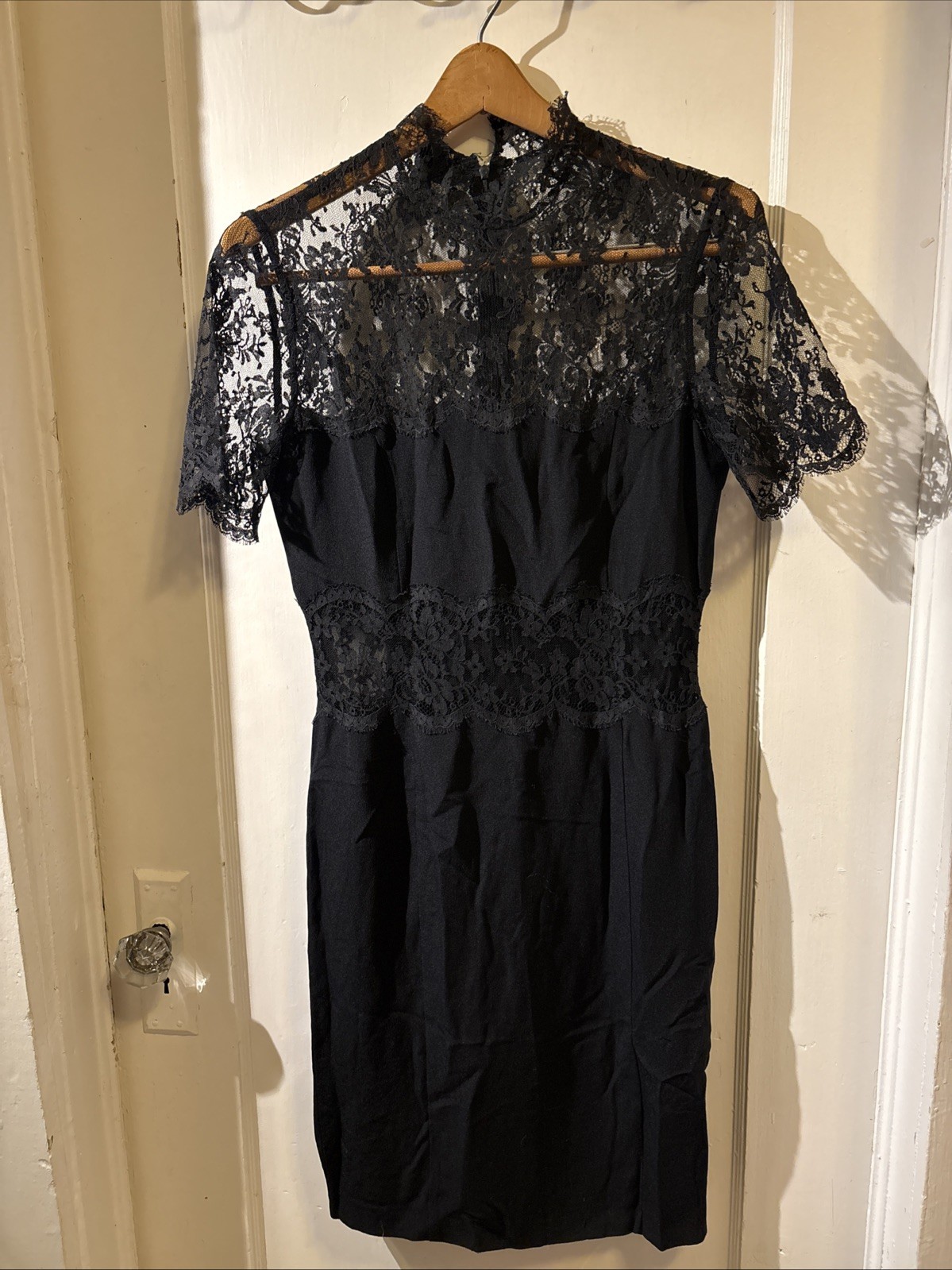 Louis Feraud Vintage 1990s Black Silk Lace Dress Sz 4 Made In Germany Goth Glam