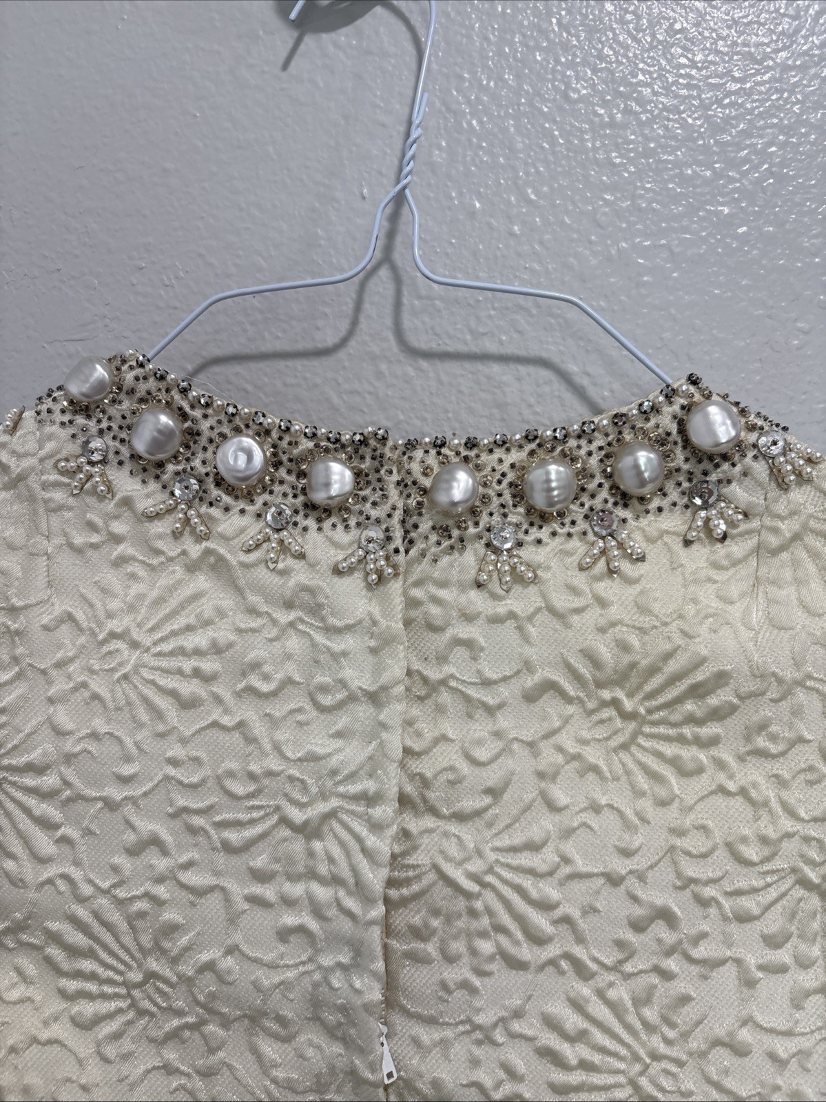 Vintage 1960s Beaded Imperial Hong Kong Dress Sz 10 Real Fur Cuffs DAMAGE