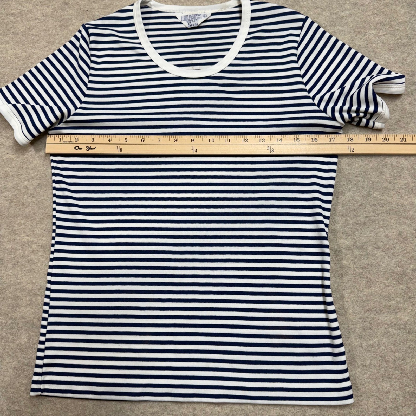Sears Vintage 70s Striped Short Sleeve T-Shirt Navy White Womens Large