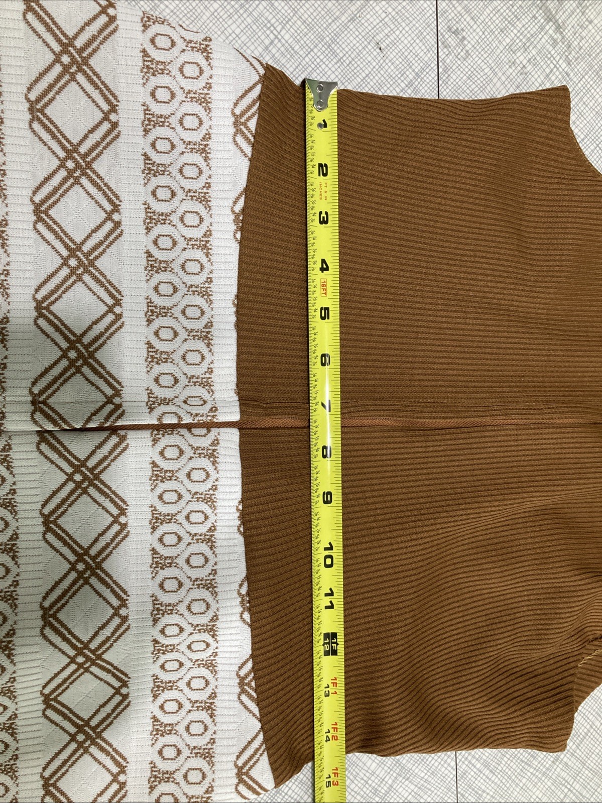 Vtg 70s Mod Geometric Dress & Jacket Set Brown Tan MCM Shift Suit Nemo Zip EUC