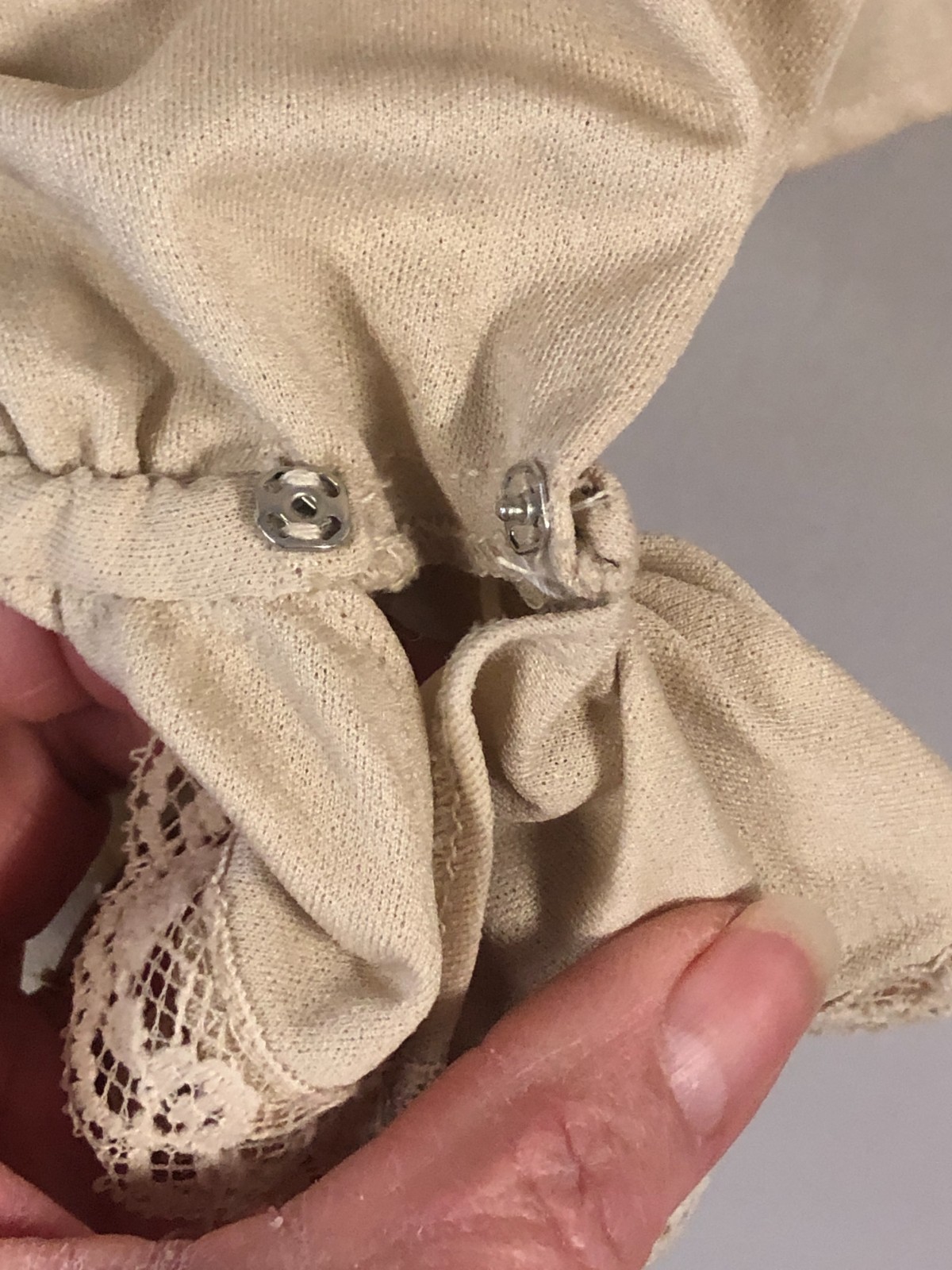 Vintage Handmade Beige Blouse Size 39 Chest Ruffled Collar & Sleeves Lace Trim