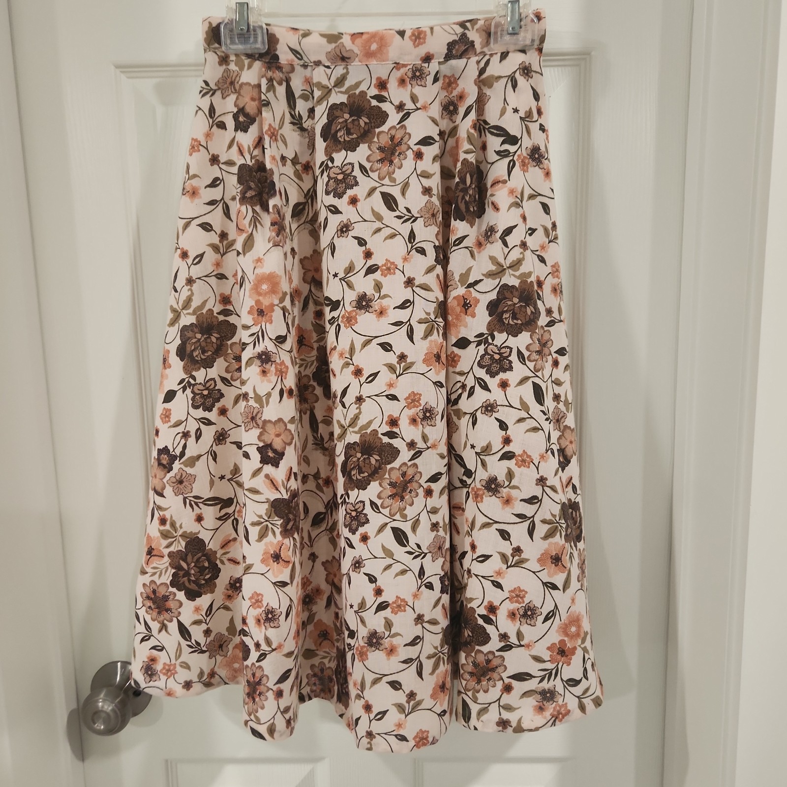 Vintage 70s Sears jr Bazaar Floral Midi Skirt 26 Waist Cottagecore A-Line Retro