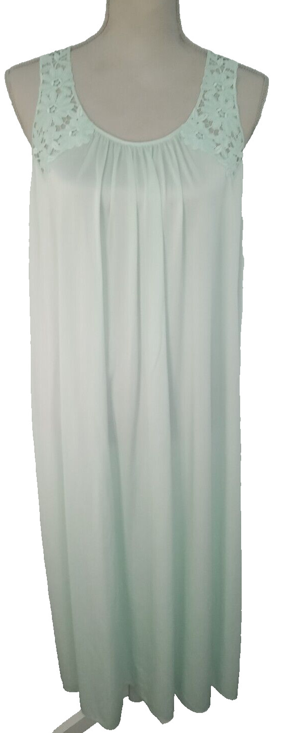 Vintage Shadowline Peignoir Set Nightgown & Robe M/L Long Green Lace Hollywood