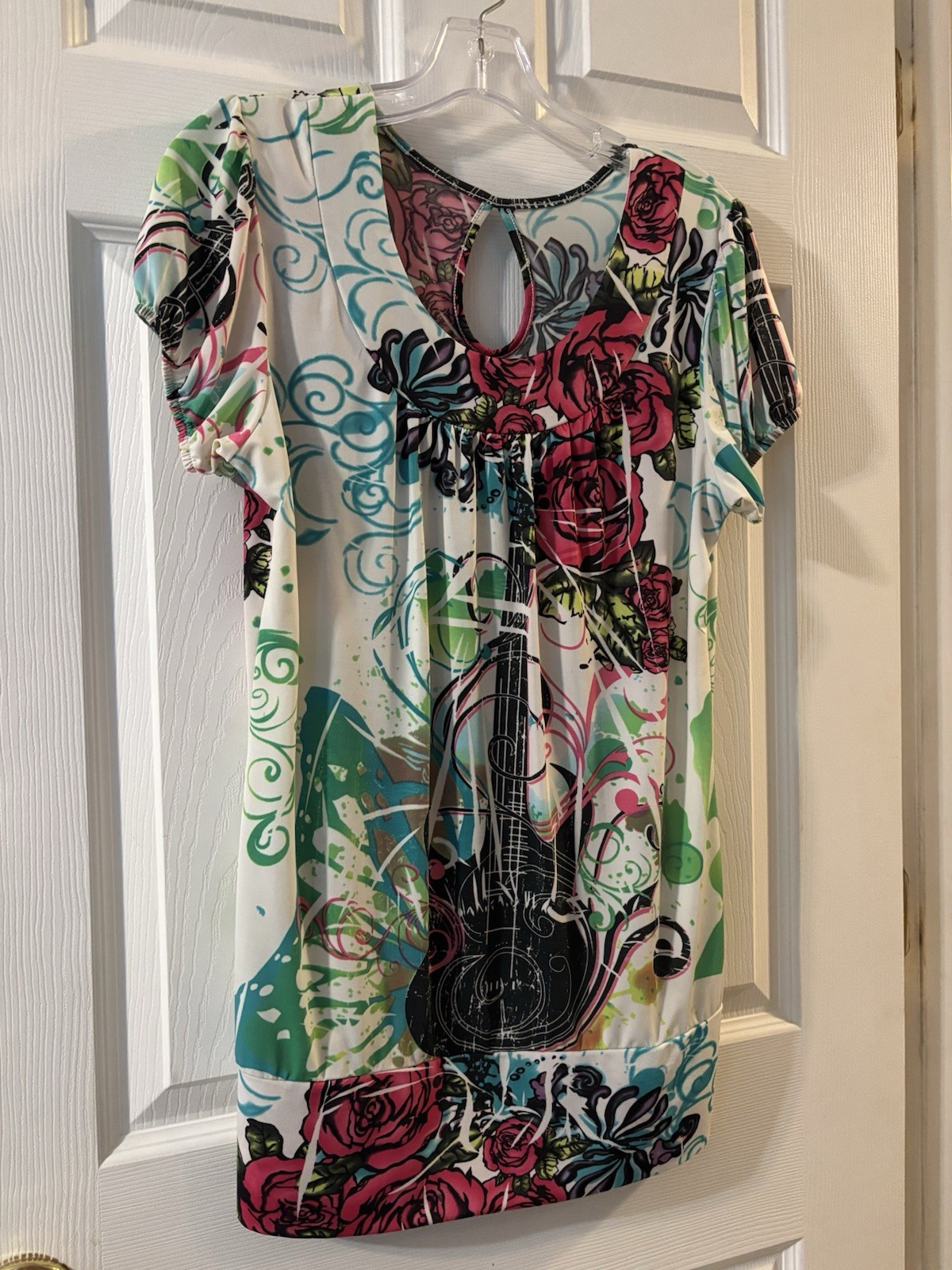 Y2K Blouse Large Top Guitar L Late 90s Early 2000s Bandeau Waistband SplatterDye
