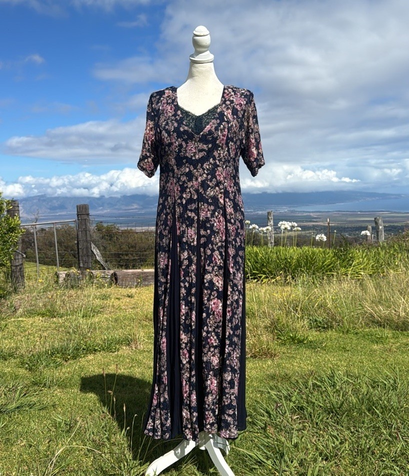 Vintage 90s Romantic Cottagecore blue Floral lace Maxi Dress Nostalgia Small