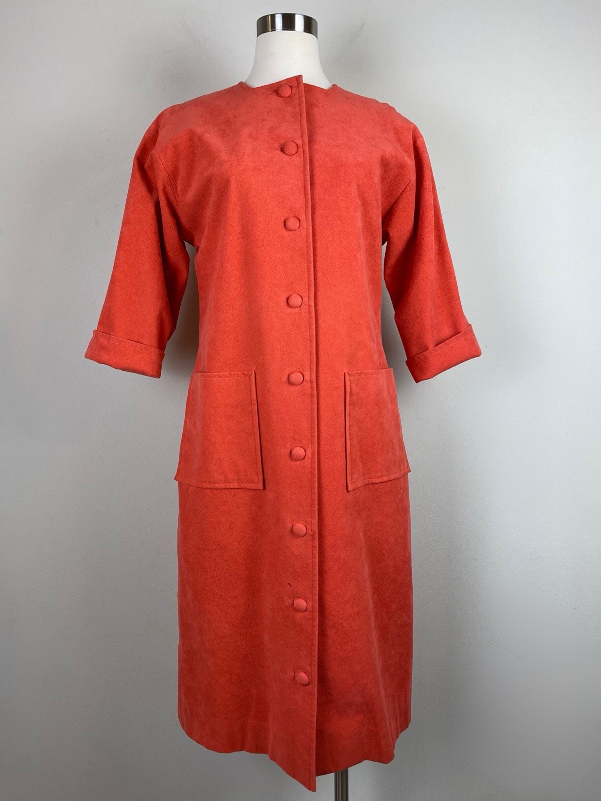 Mod 1960s Vintage Coral Melon Faux Suede Duster Jacket Fumi Boutique Tokyo Sz M
