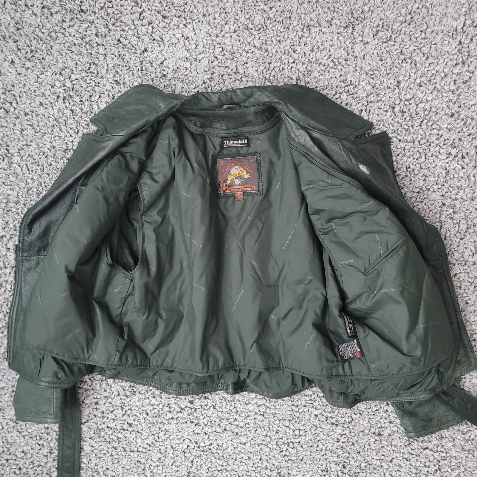 Vintage Adventure Bound Wilson&rsquo;s dark green leather bomber jacket thinsulate