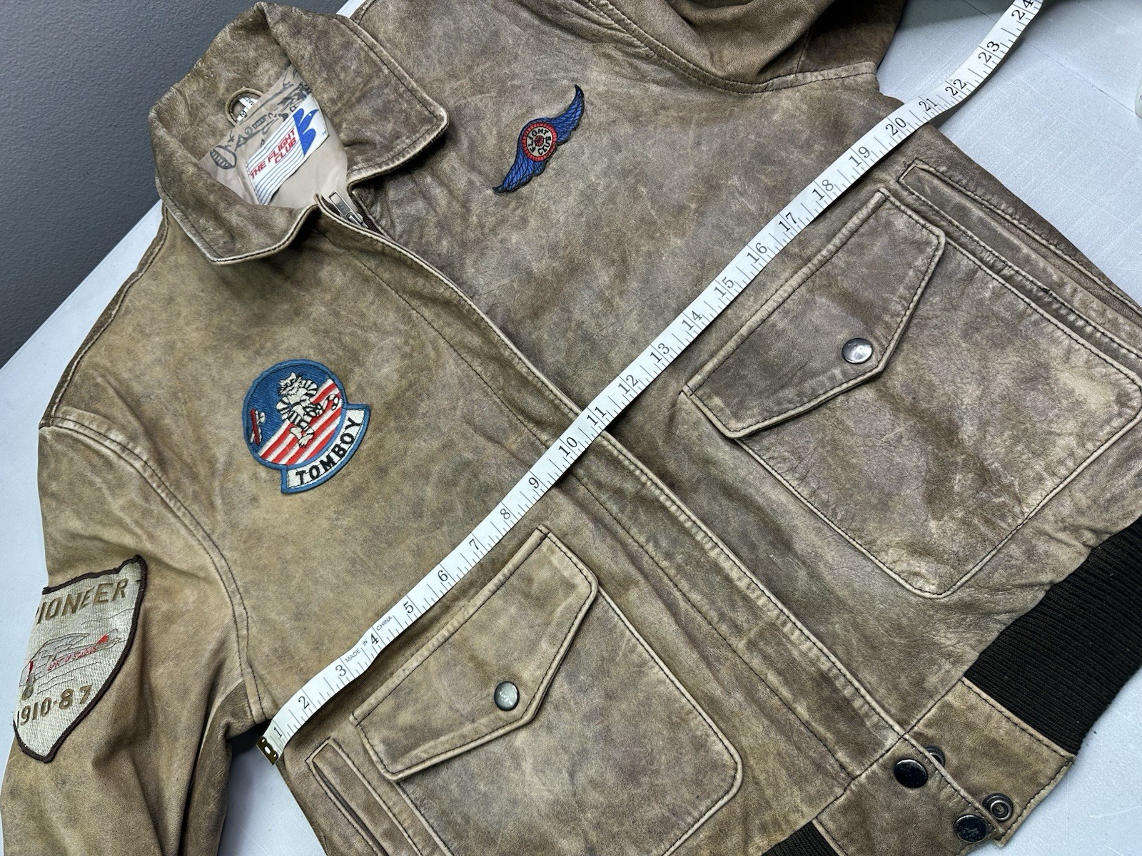 Brown Leather Bomber Jacket Unisex Size Medium By The Flight Club Made in Korea