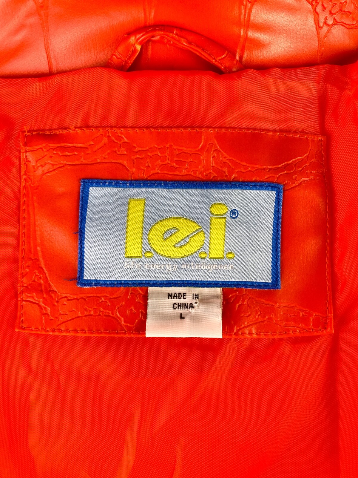 Vintage Y2K Deadstock l.e.i. Croc Embossed Pumpkin Orange Vegan Leather Jacket