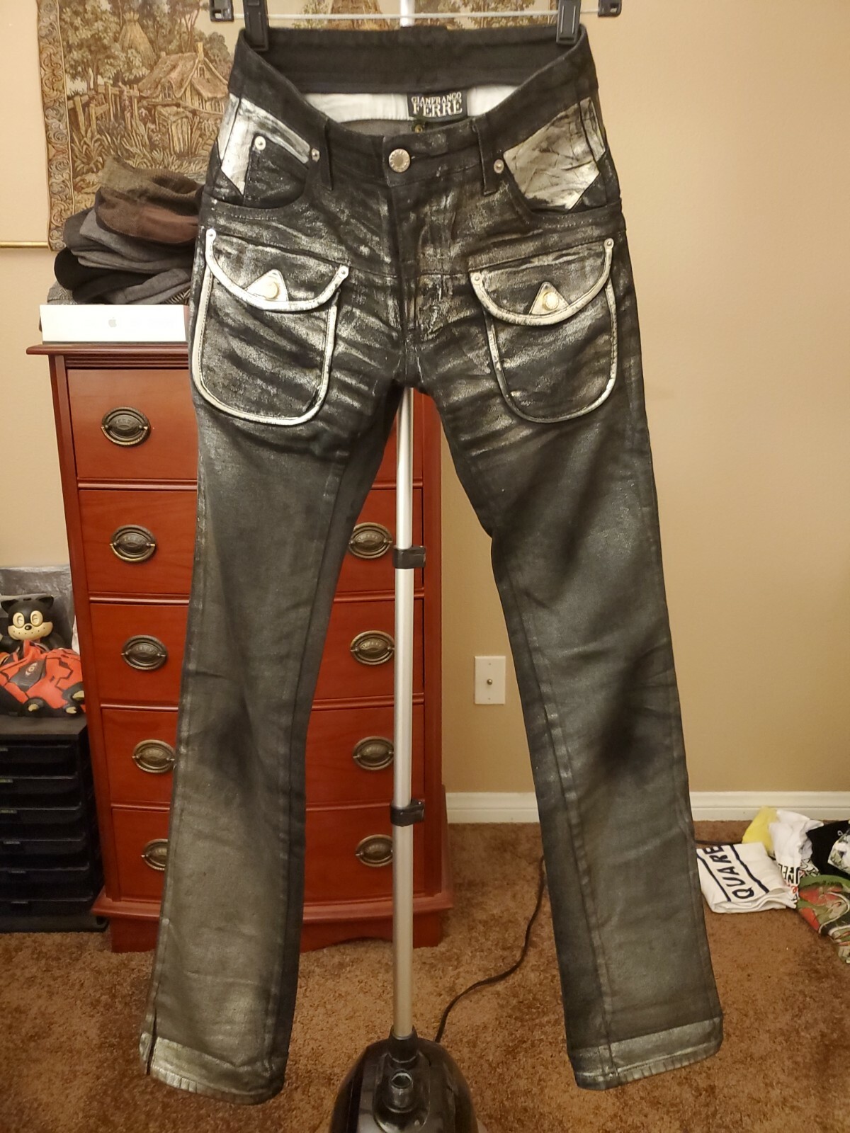 Vintage Gianfranco Ferre Women&rsquo;s Waxed Metallic Straight Leg Jeans Size 26/40