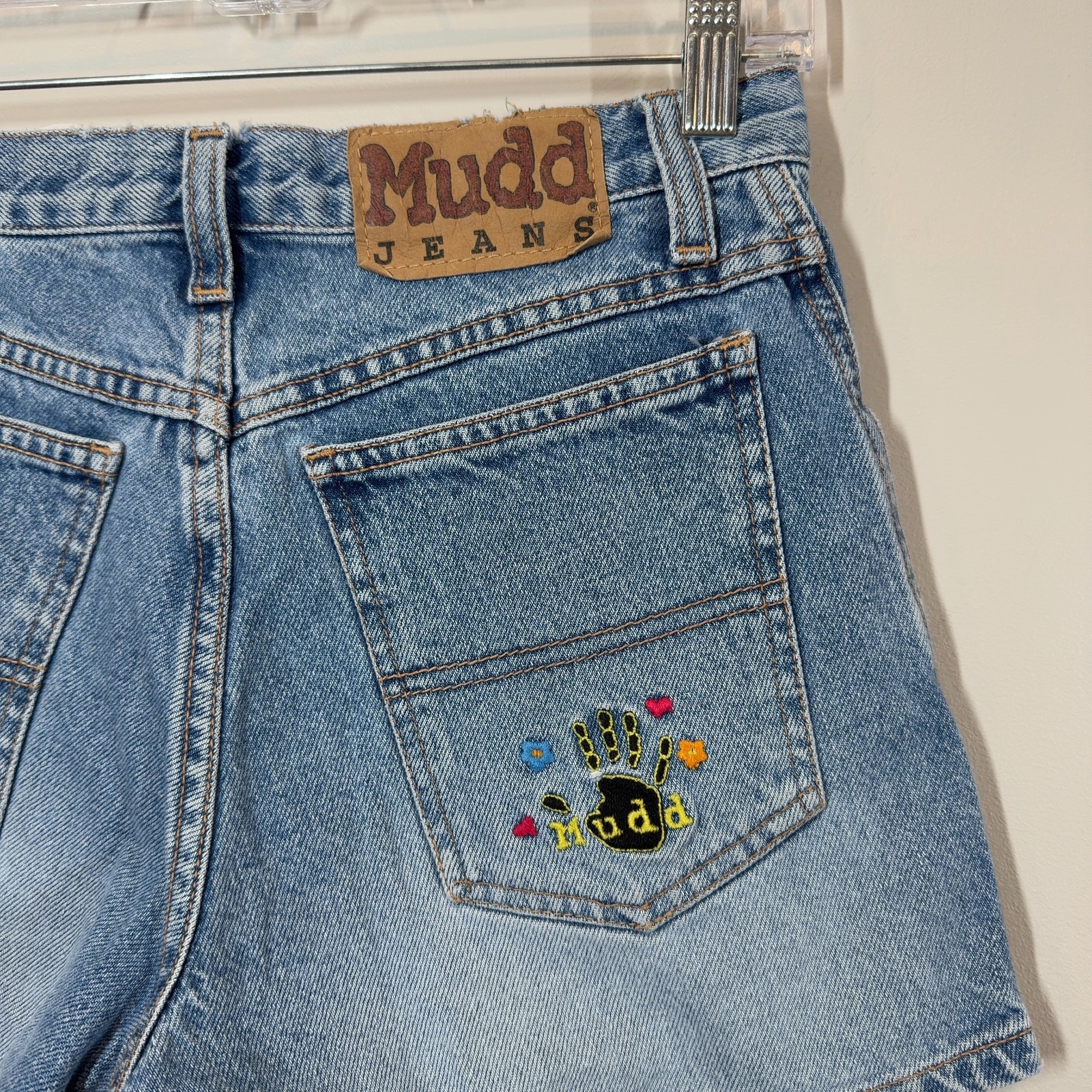 Vintage Mudd Denim Shorts Light Wash Embroidered Hand Logo 100% Cotton Y2K SZ 5