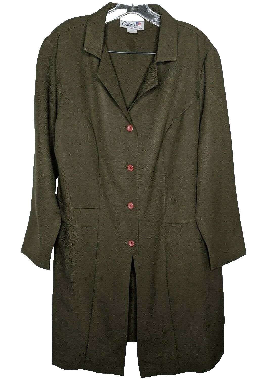 Coat Green Vintage Topcoat Jacket Princess Seam 3/4 Length Buttons 18W Vtg