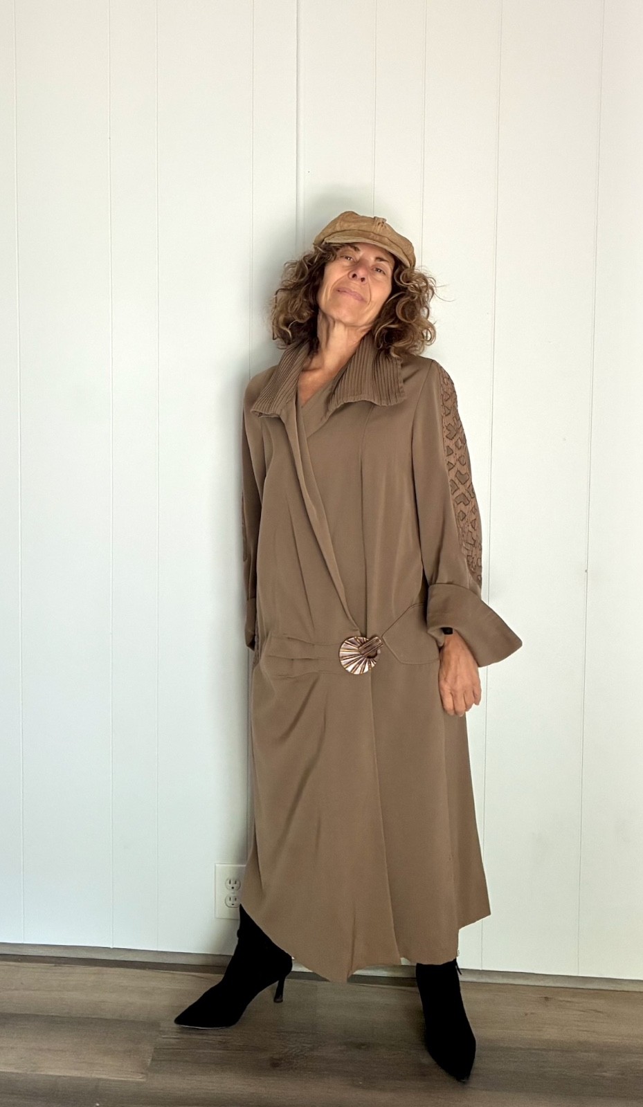 1920s Art Deco Brown Wool Gabardine Cocoon Coat Sz S-M-L