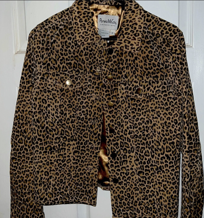 Pamela McCoy Genuine Leather Animal Print Jacket Blazer Style Sz S