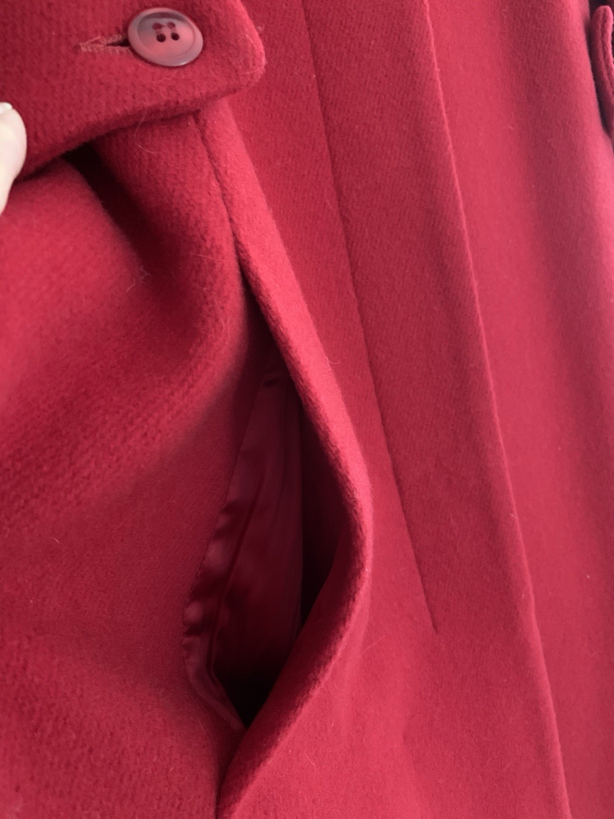 Vtg Classic Marvin Richards Wool Coat, Fox Fur Trim, Red Sz 16 USA