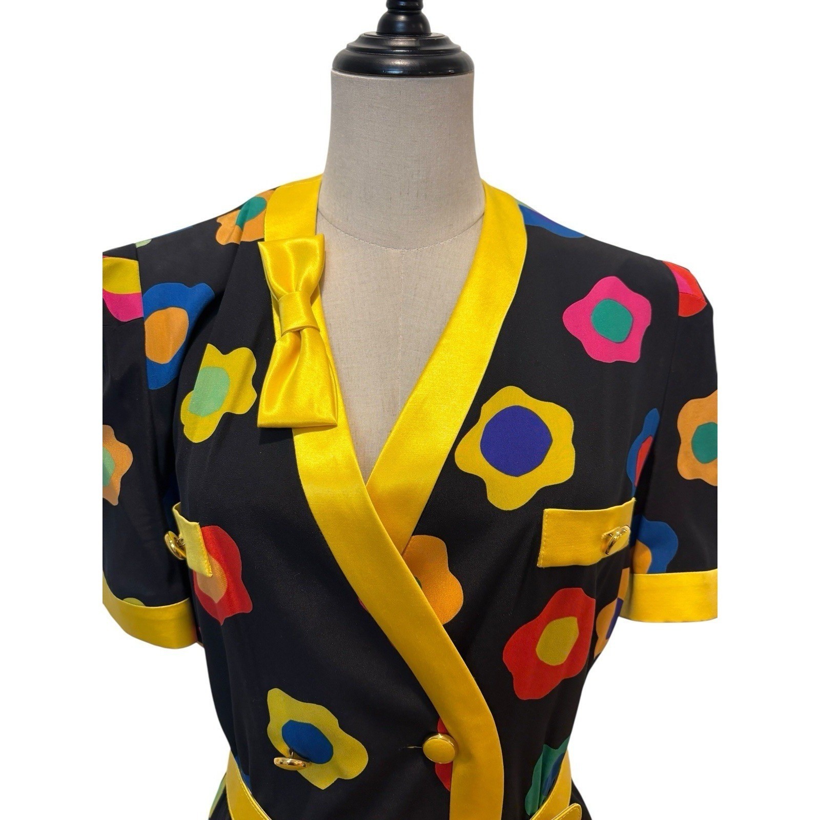 VTG Escada Margaretha Ley Silk Novelty Print Dress Jewel Belt Sz 40 Pop Art Mod
