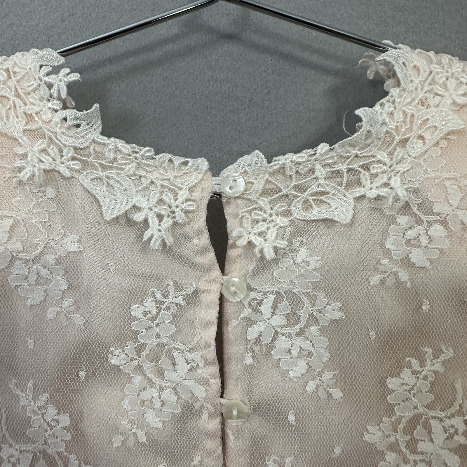 Vtg Jessica McClintock Romantic Victorian Floral Lace Dress Peach Cream SZ 8 USA