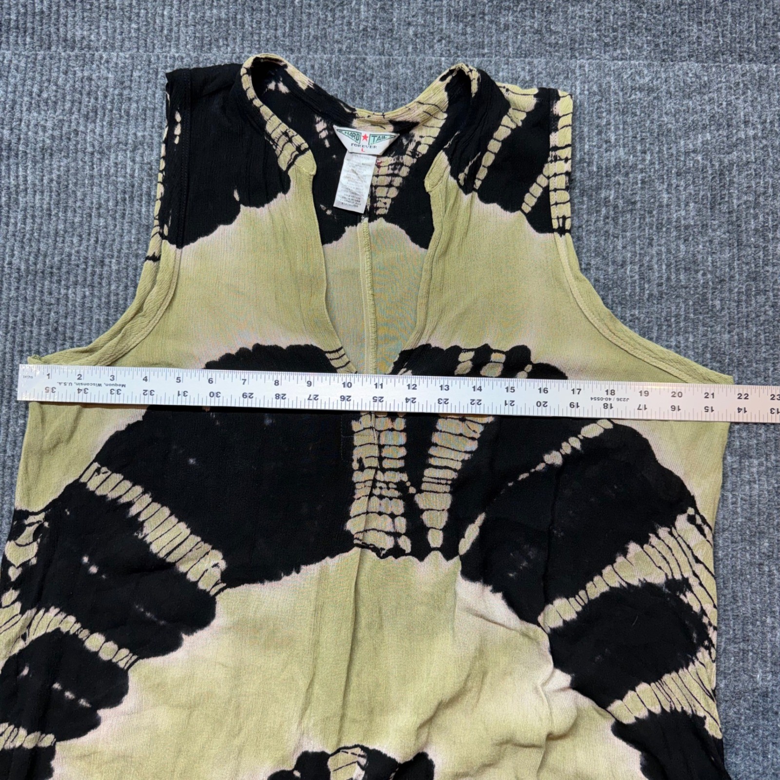 Boho Tie Dye Tank Dress Olive Black L Sleeveless V Neck Hard Tail Forever