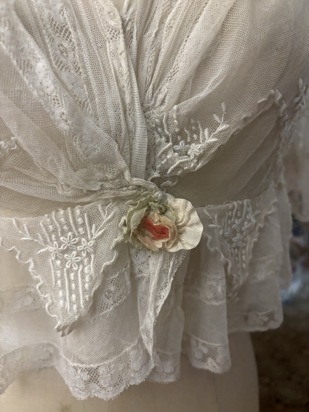 Antique Victorian Edwardian 1900s lace embroidery dress cape