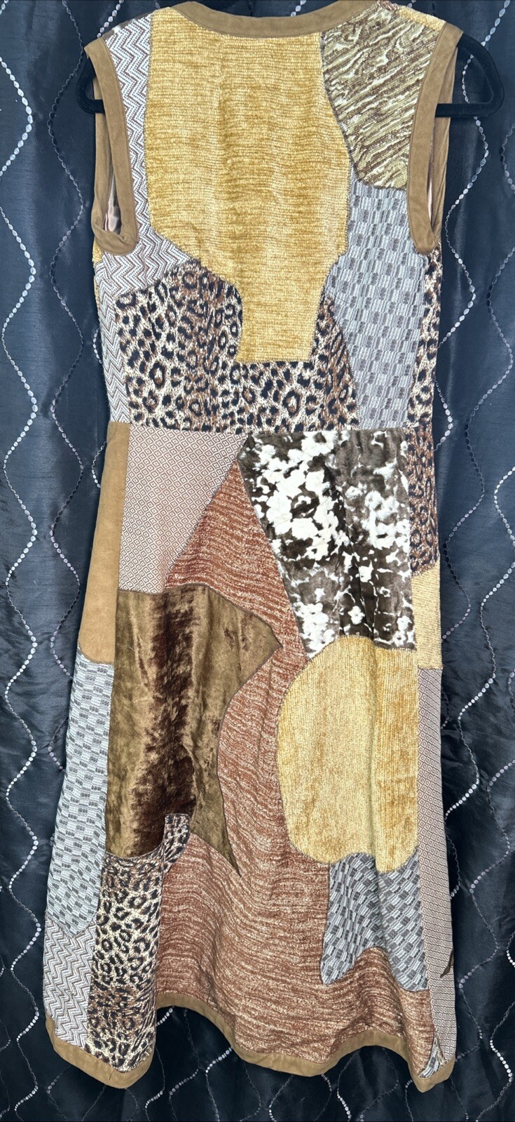 Vtg Mountain Artisans abstract Patchwork Artsy Duster Vest Long Mixed Fabrics