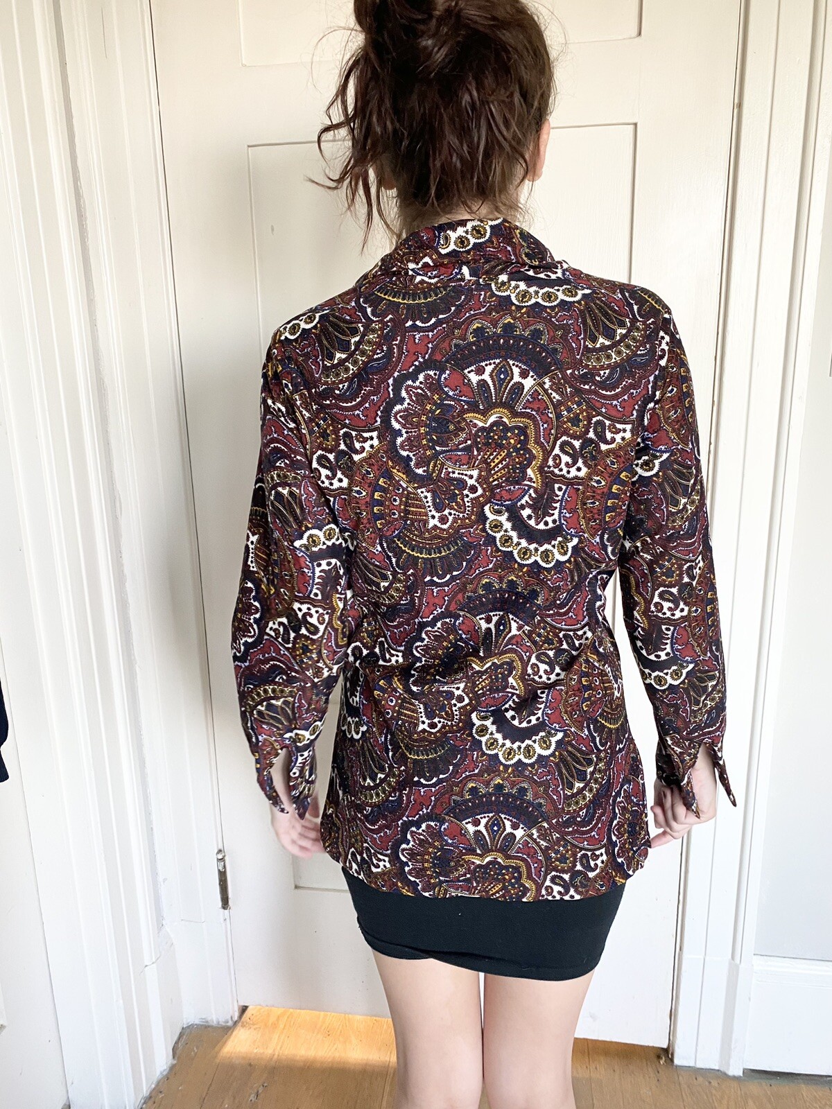 VTG Graff Californiawear 1970’s Paisley Print Large Collar Blouse Shirt S/M