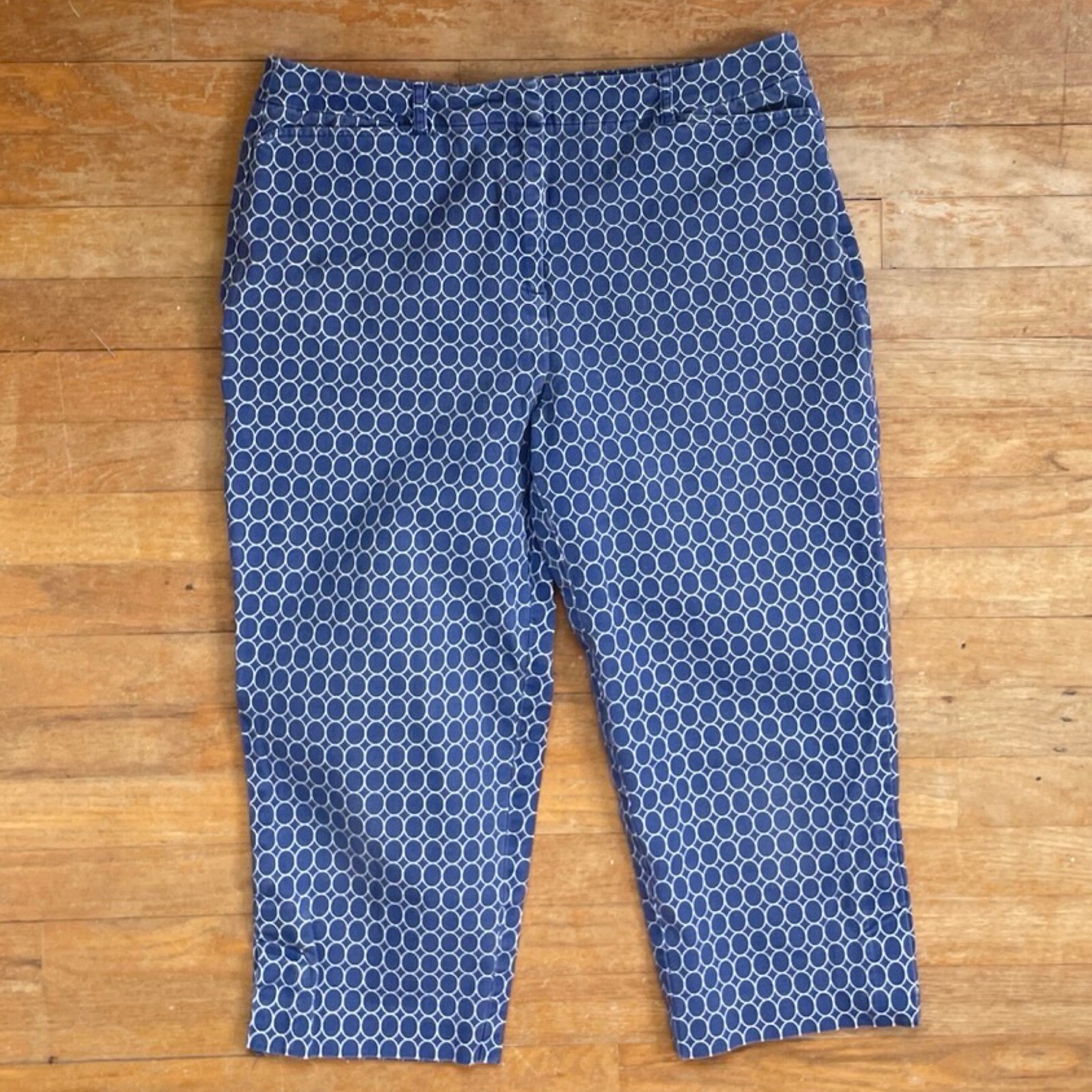 Vintage Geometric Print Capris Size L/XL 33&Prime; Waist 1990s Talbots Faded Blue