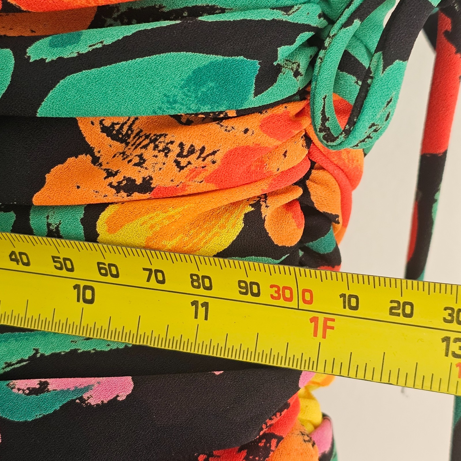 Masquerade 1980s Ruched Drop Waist Prom Party Dress Tropical Floral Size XS READ