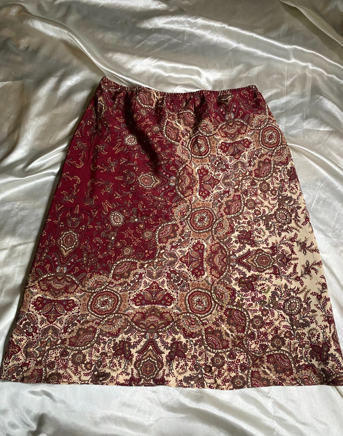 Vintage 1990s 100% Silk Paisley Boho Scarf Print Skirt Banana Republic Grunge 0