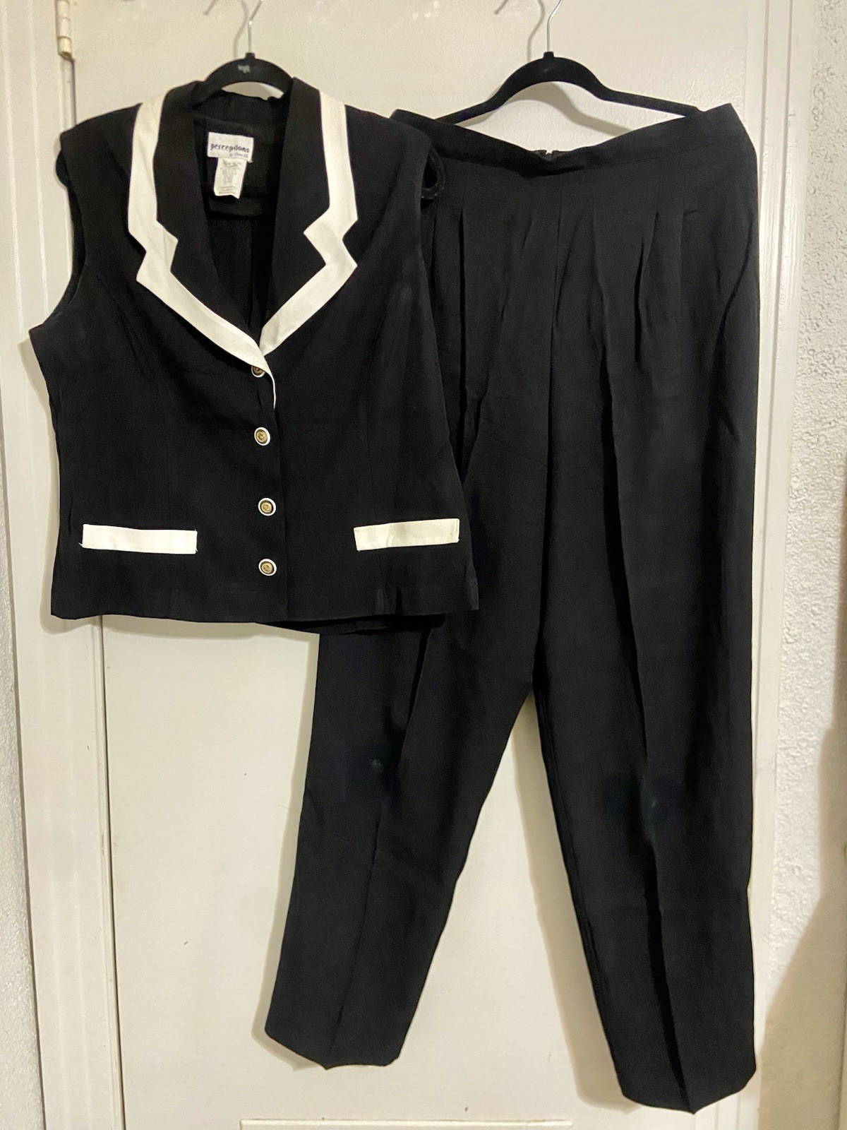 VTG old money elegant black & white vest suit pant women’s 16. READ DESCRIPTION