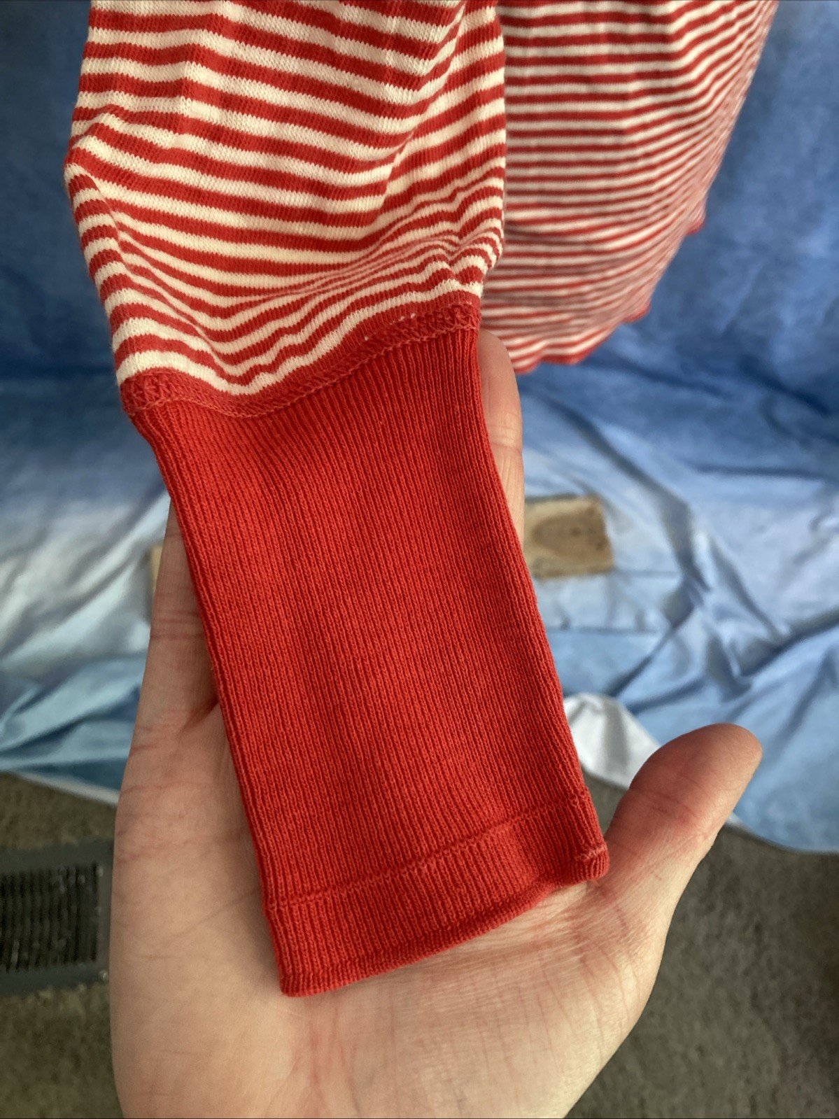 Vtg 60s Duofold Striped Base Layer Thermal Top Red Crewneck Wool Blend Womens XS