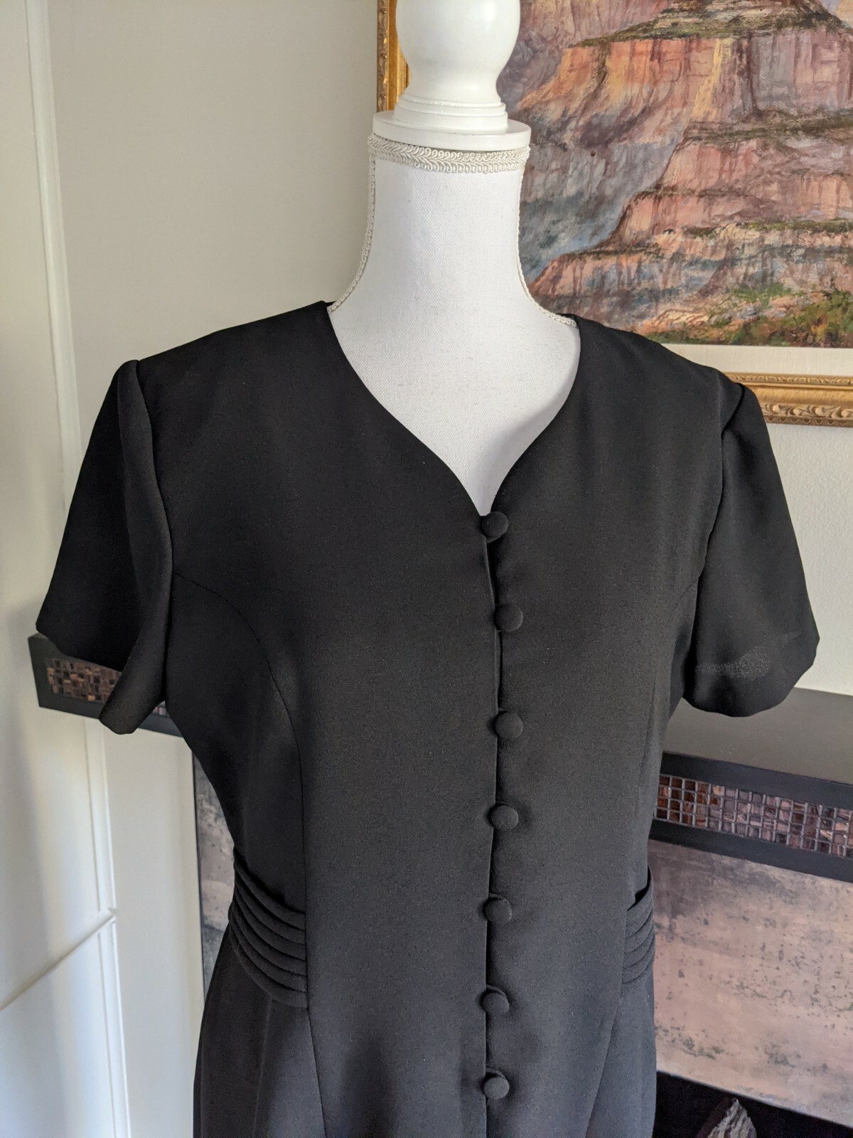 90s Black Button Front Strap Waist Detail Women&rsquo;s 12 Medium/Large Work Wear 179