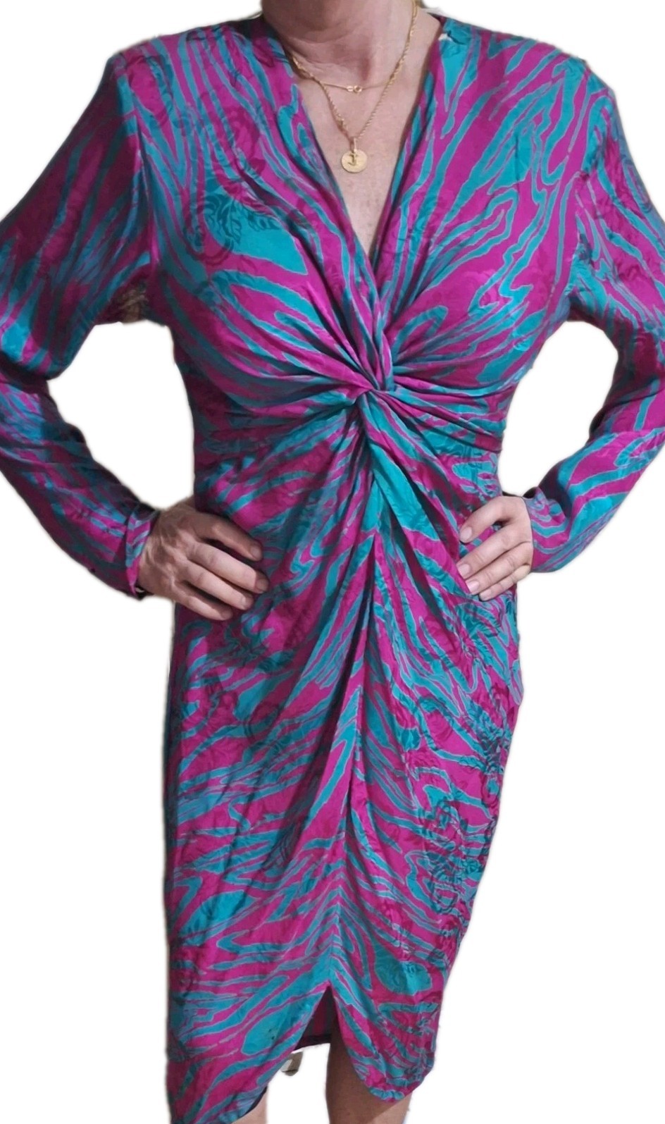 Vintage Flora Kung II New York Closed Wrap Silk Dress