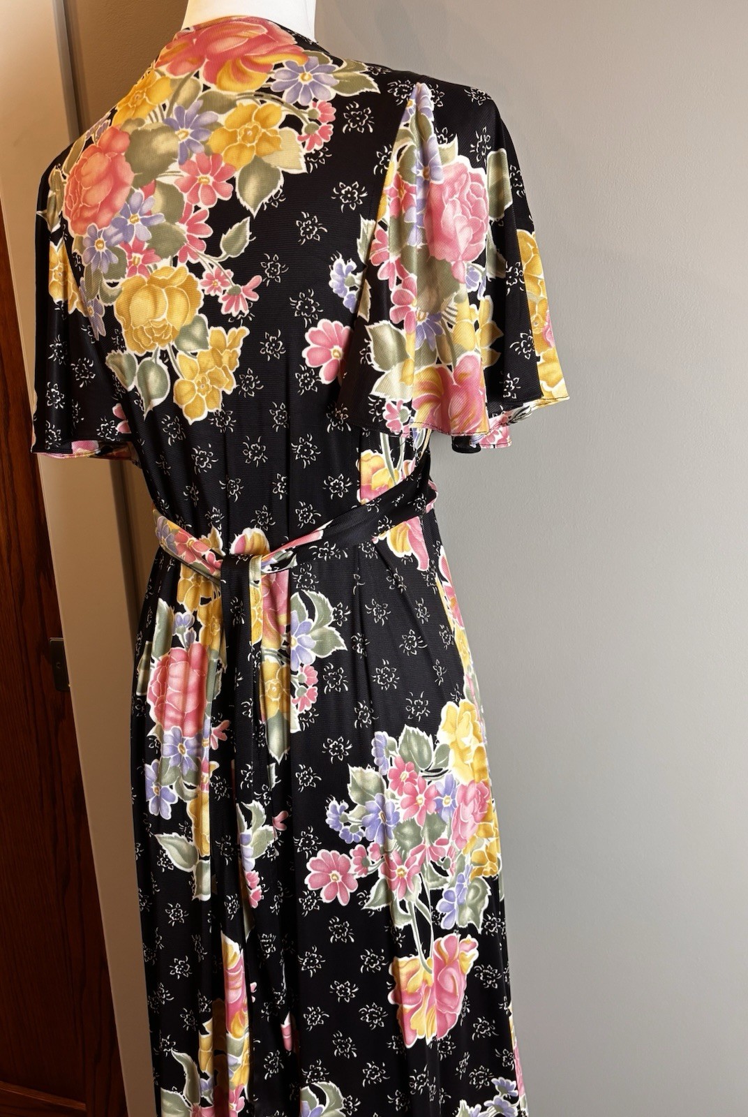 VTG Union Made 70s Boho Floral Flutter Sleeve Cottagecore Maxi Dress Size 13