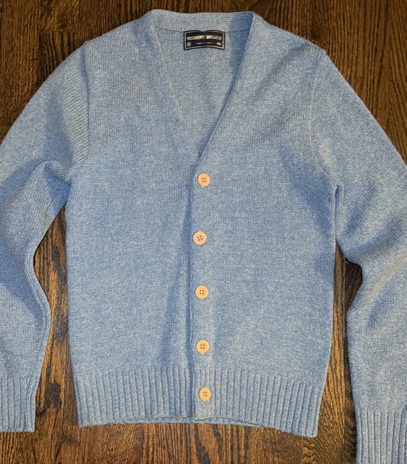 Vintage Robert Bruce Alpaca Wool Cardigan Union Made USA Blue SoftWarm Old Money