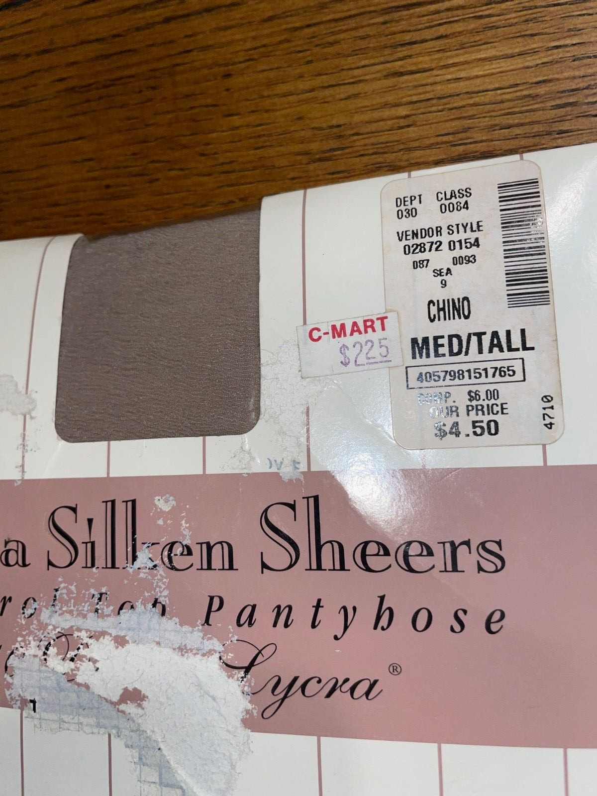 Vintage Control Top Ultra Silken Sheers Shadow Toe Pantyhose Chino Medium Tall