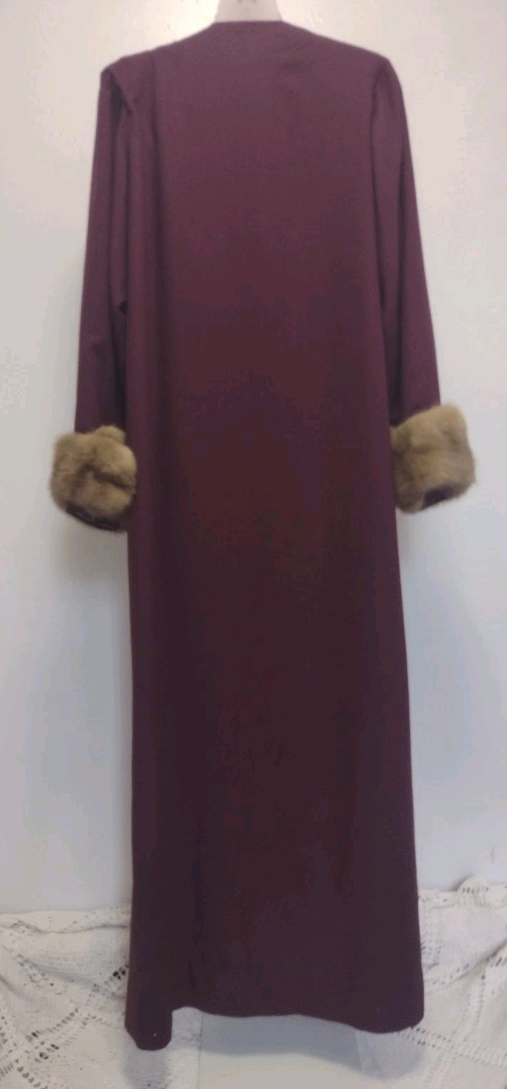 Vintage 60s Eggplant Wool Evening Coat & One‑Shoulder Gown Set w/ Mink Cuffs M