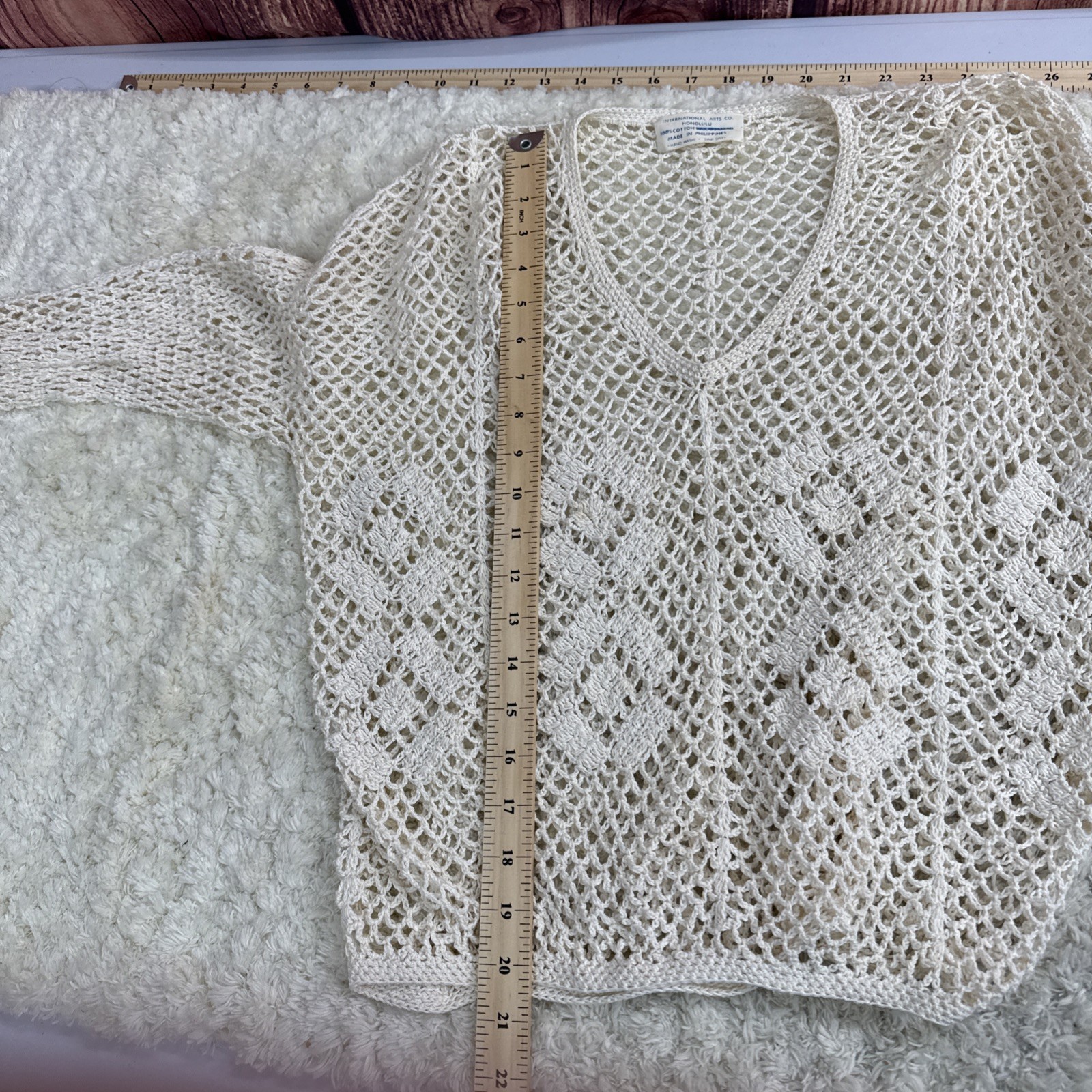 International Arts Co. Honolulu 100% Cotton Vntg Crocheted Top Cruise Summer