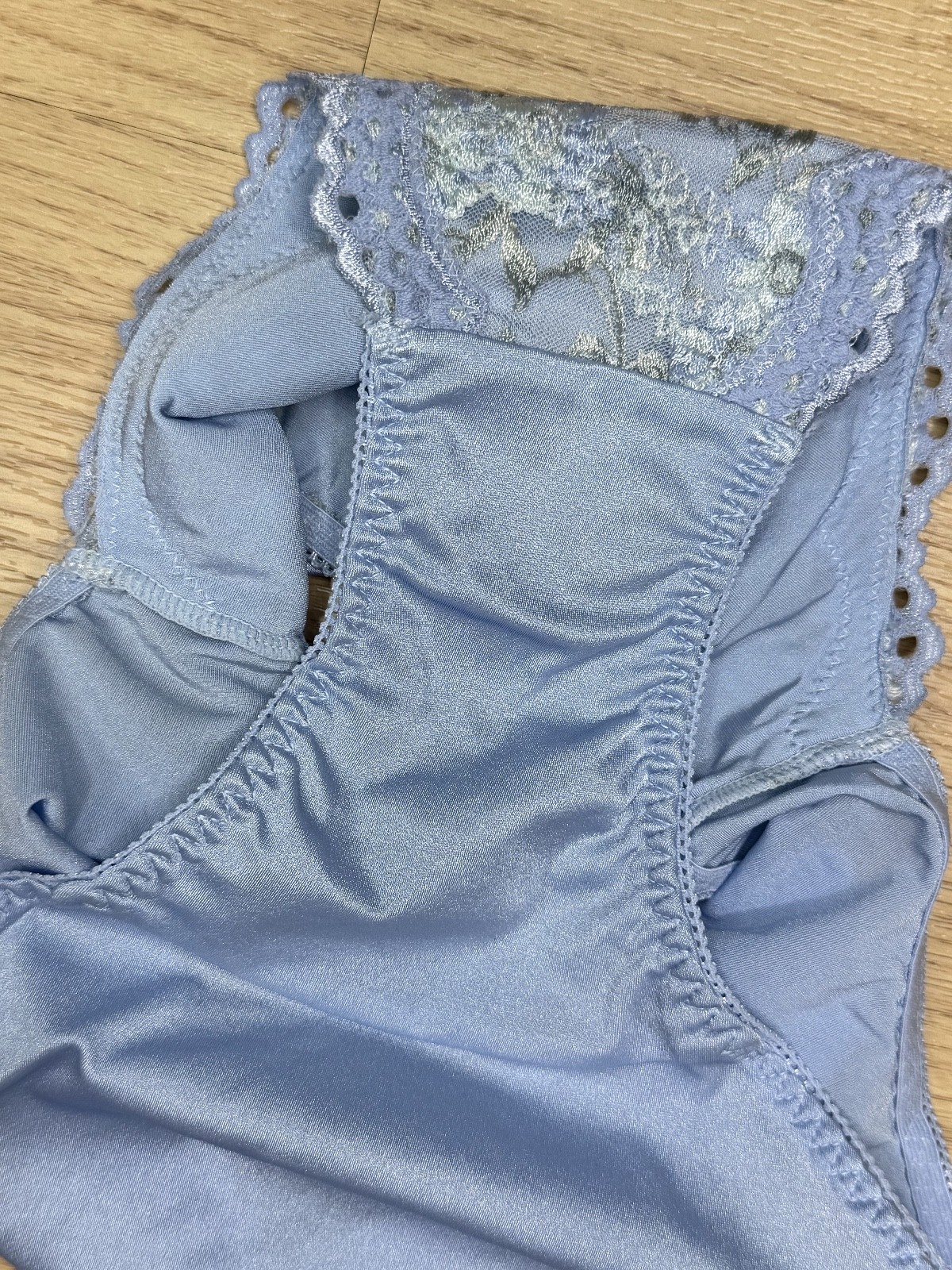 Vintage Powder Blue Nylon Panties High Waist Sissy Bikini Silky Lace Brief Sz.5