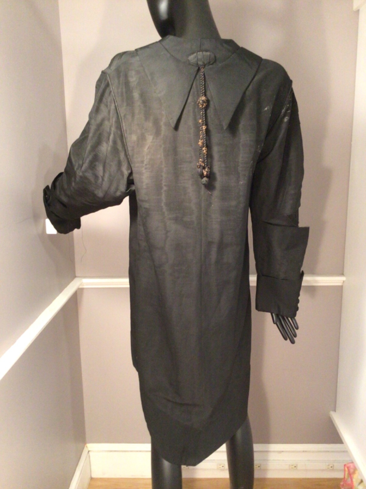 Authentic Vintage CW Era 1860s Black Silk Faille Long Pelisse • AS IS (E-16)