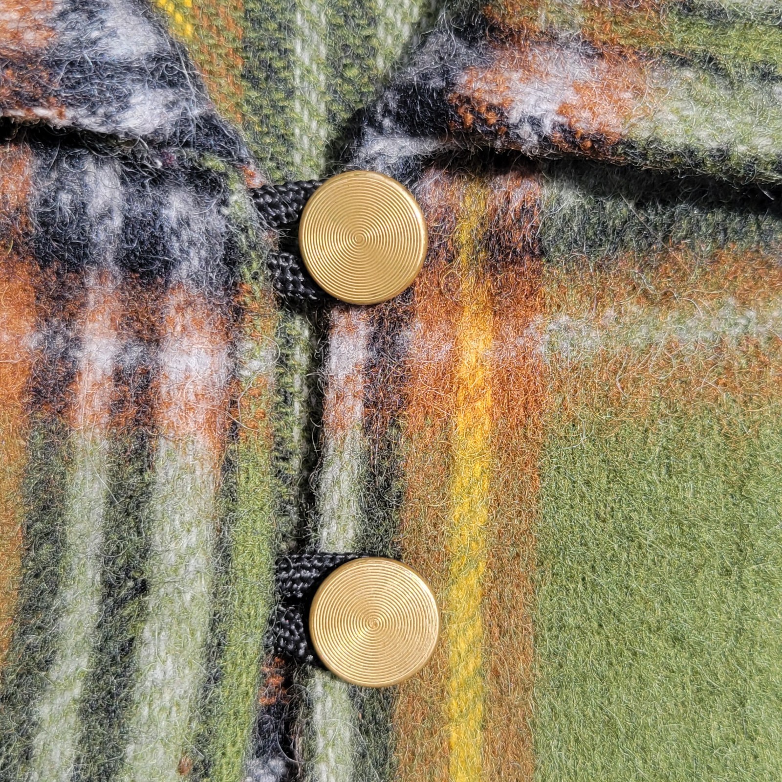 Vintage 50s 60s Brent 100% Wool Loop and Button Olive Plaid Pointed Hem Pullover